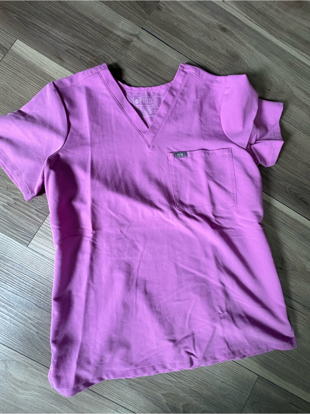 Figs Women's Short Sleeve V-Neck Scrub Top in Pink Small with XSmall bottoms